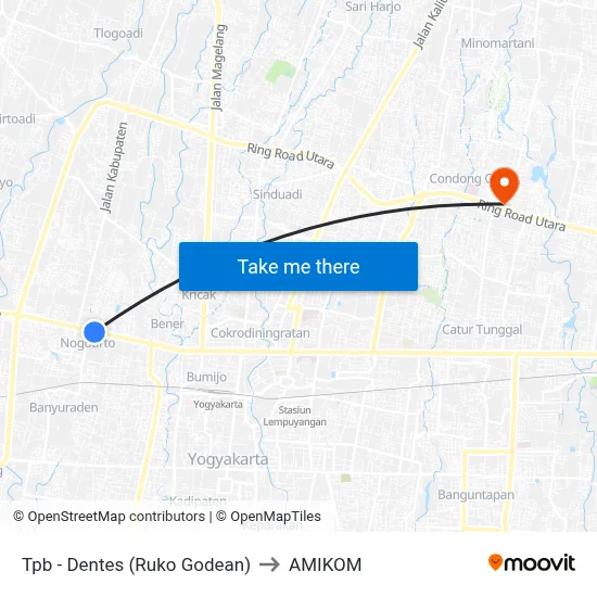 Tpb - Dentes (Ruko Godean) to AMIKOM map