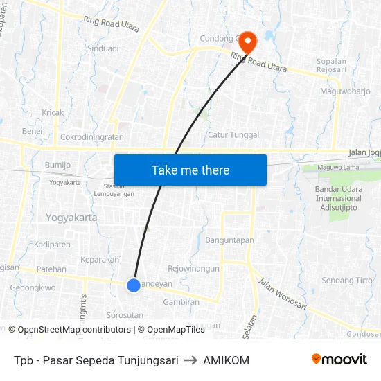 Tpb - Pasar Sepeda Tunjungsari to AMIKOM map