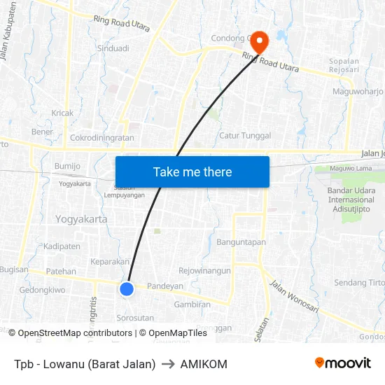 Tpb - Lowanu (Barat Jalan) to AMIKOM map