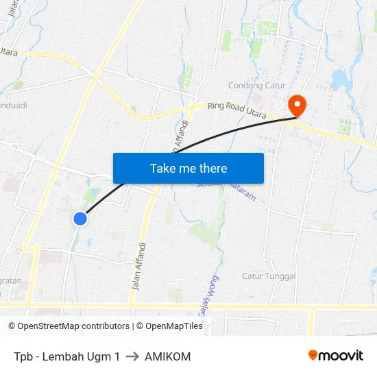 Tpb - Lembah Ugm 1 to AMIKOM map