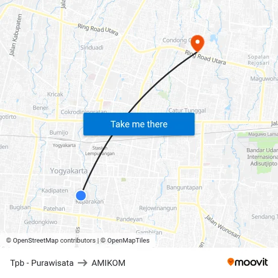 Tpb - Purawisata to AMIKOM map