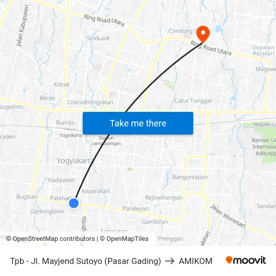 Tpb - Jl. Mayjend Sutoyo (Pasar Gading) to AMIKOM map
