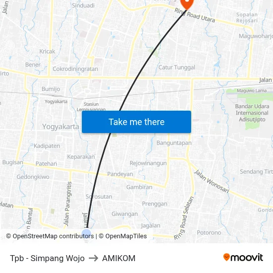 Tpb - Simpang Wojo to AMIKOM map