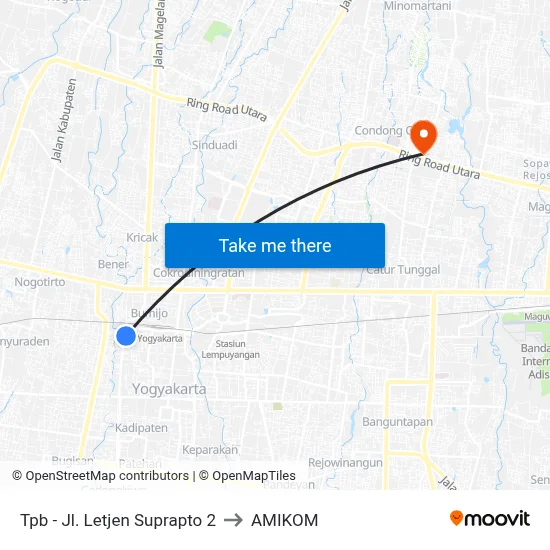 Tpb - Jl. Letjen Suprapto 2 to AMIKOM map