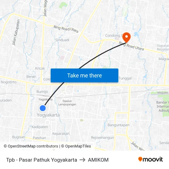 Tpb - Pasar Pathuk Yogyakarta to AMIKOM map