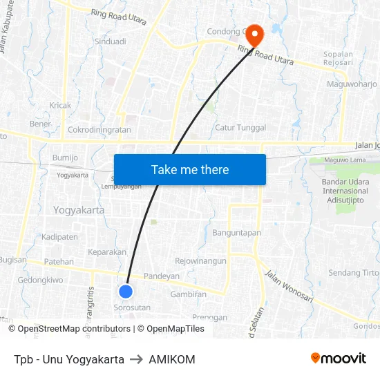 Tpb - Unu Yogyakarta to AMIKOM map