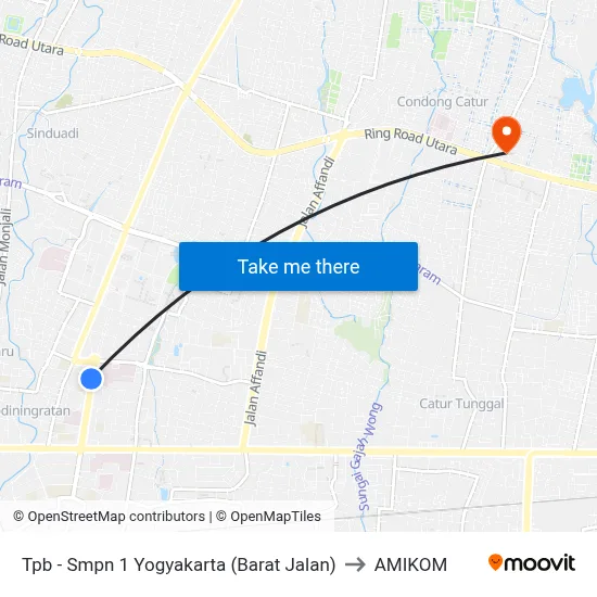 Tpb - Smpn 1 Yogyakarta (Barat Jalan) to AMIKOM map