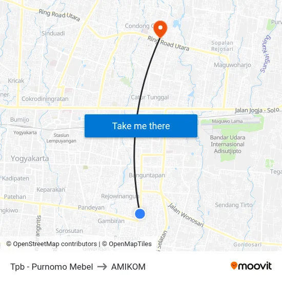 Tpb - Purnomo Mebel to AMIKOM map