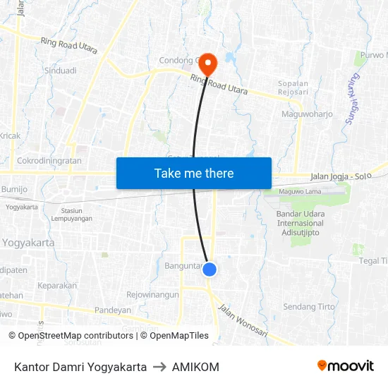 Kantor Damri Yogyakarta to AMIKOM map