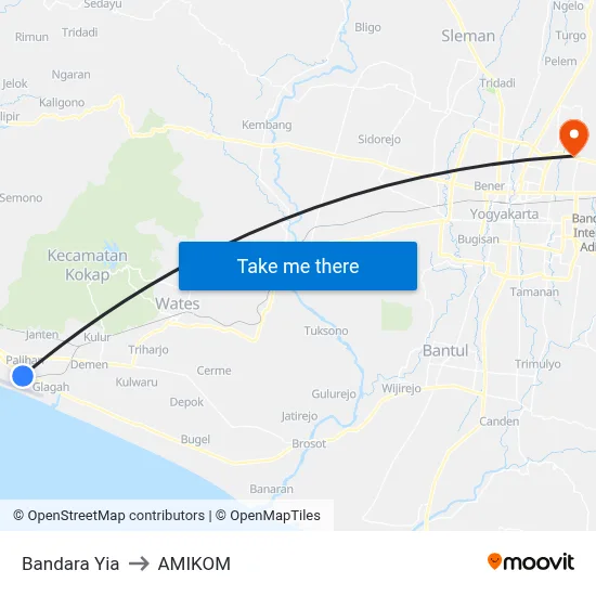 Bandara Yia to AMIKOM map