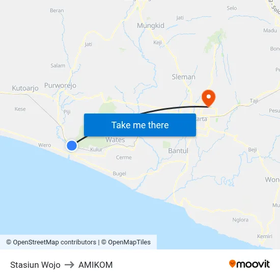 Stasiun Wojo to AMIKOM map
