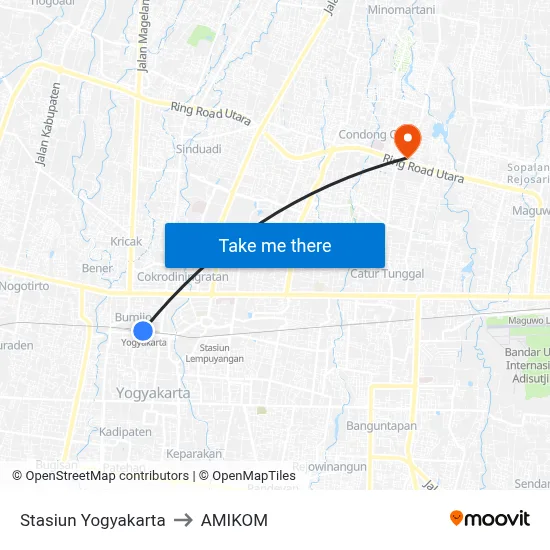 Stasiun Yogyakarta to AMIKOM map