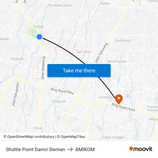 Shuttle Point Damri Sleman to AMIKOM map
