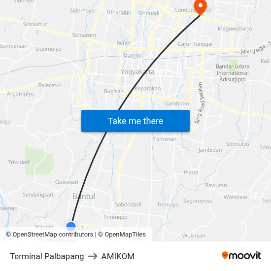 Terminal Palbapang to AMIKOM map