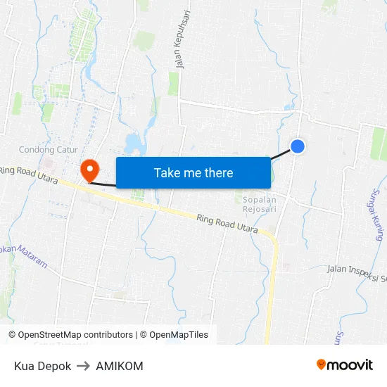 Kua Depok to AMIKOM map