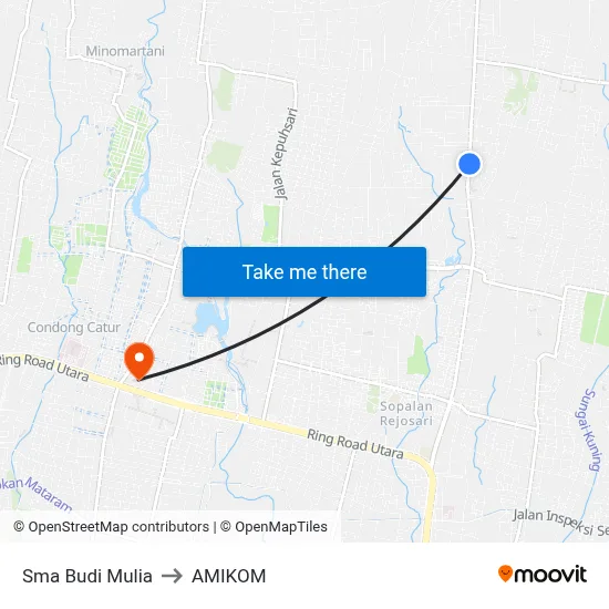Sma Budi Mulia to AMIKOM map
