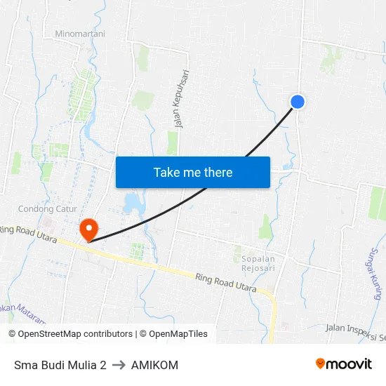 Sma Budi Mulia 2 to AMIKOM map