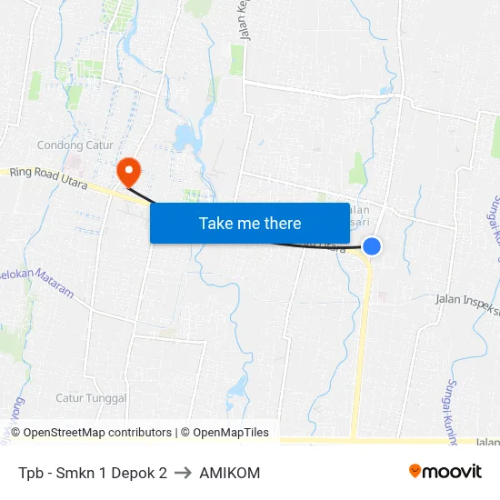 Tpb - Smkn 1 Depok 2 to AMIKOM map
