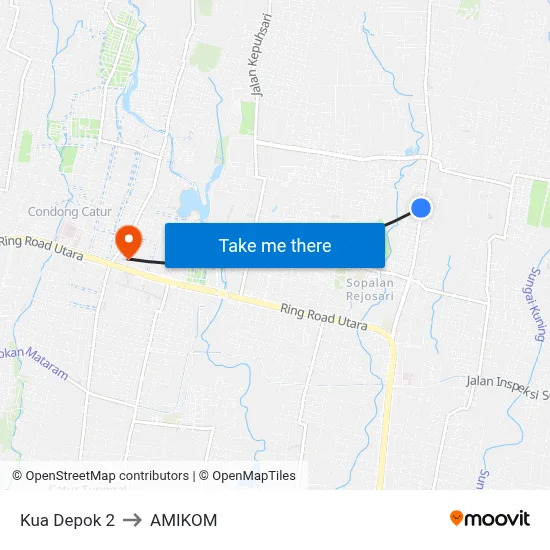 Kua Depok 2 to AMIKOM map
