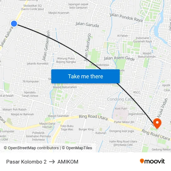 Pasar Kolombo 2 to AMIKOM map