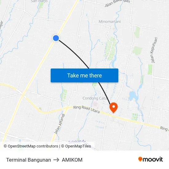 Terminal Bangunan to AMIKOM map