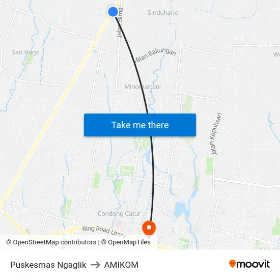 Puskesmas Ngaglik to AMIKOM map