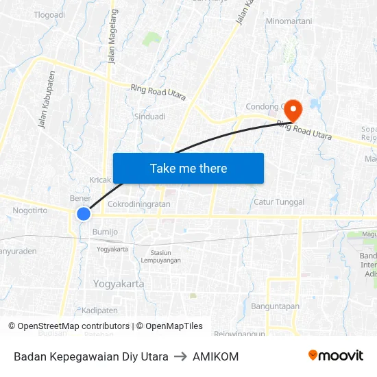 Badan Kepegawaian Diy Utara to AMIKOM map