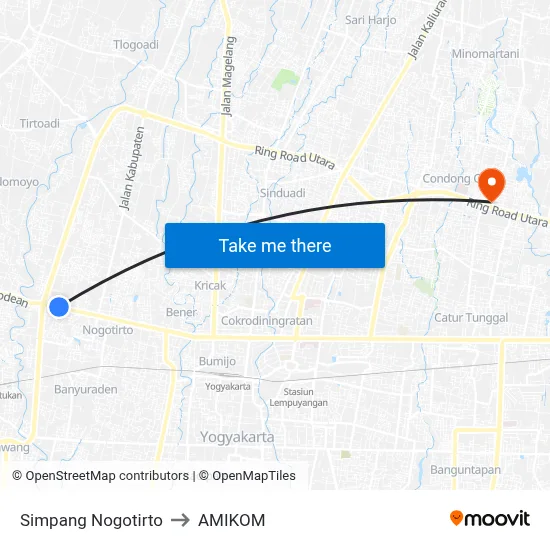 Simpang Nogotirto to AMIKOM map