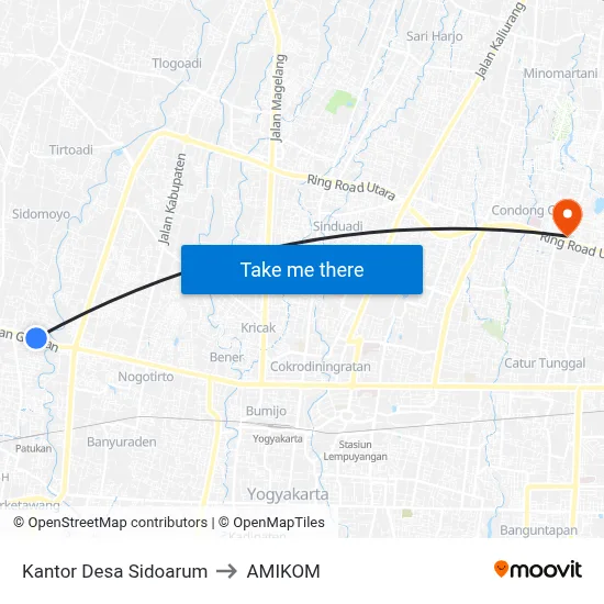 Kantor Desa Sidoarum to AMIKOM map