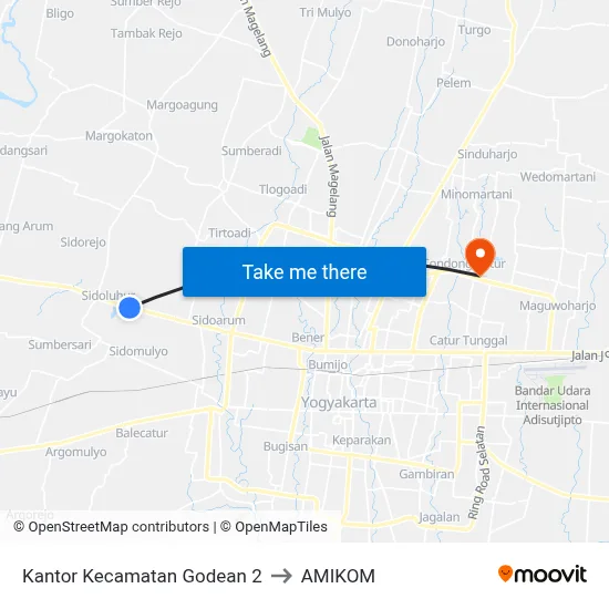 Kantor Kecamatan Godean 2 to AMIKOM map