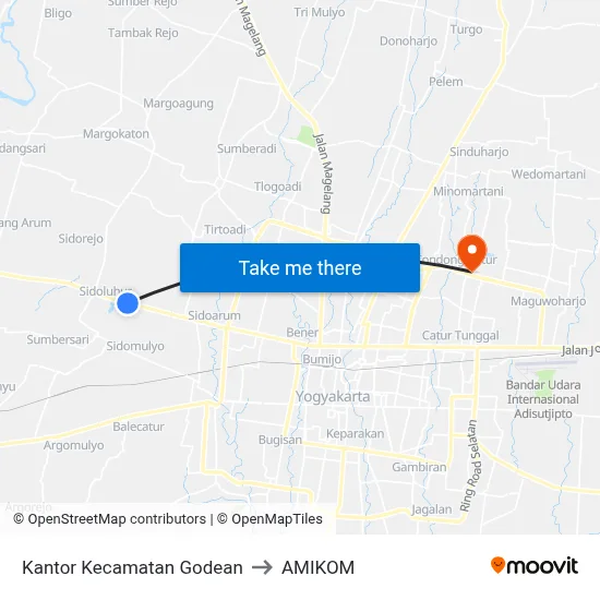 Kantor Kecamatan Godean to AMIKOM map