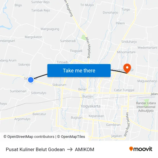 Pusat Kuliner Belut Godean to AMIKOM map