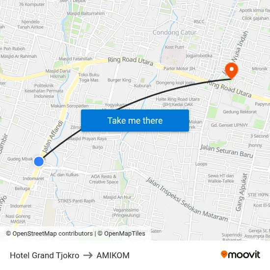Hotel Grand Tjokro to AMIKOM map