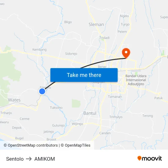 Sentolo to AMIKOM map