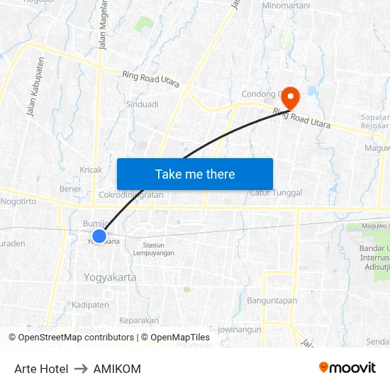 Arte Hotel to AMIKOM map