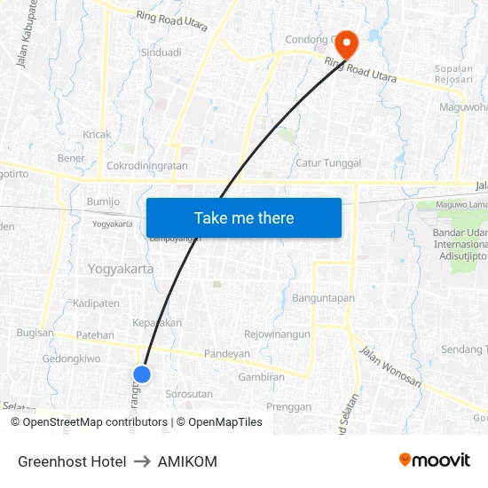 Greenhost Hotel to AMIKOM map