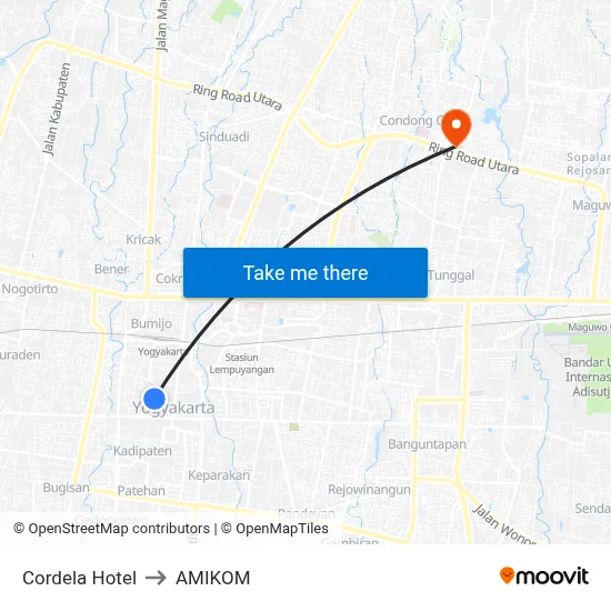 Cordela Hotel to AMIKOM map