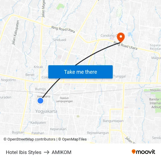 Hotel Ibis Styles to AMIKOM map