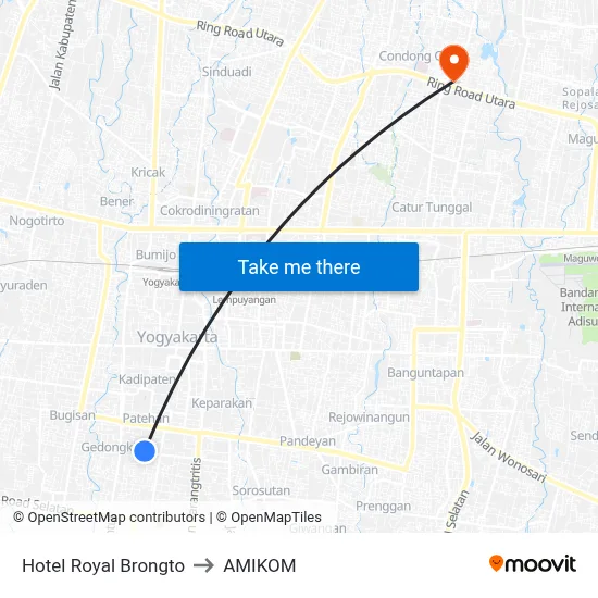 Hotel Royal Brongto to AMIKOM map