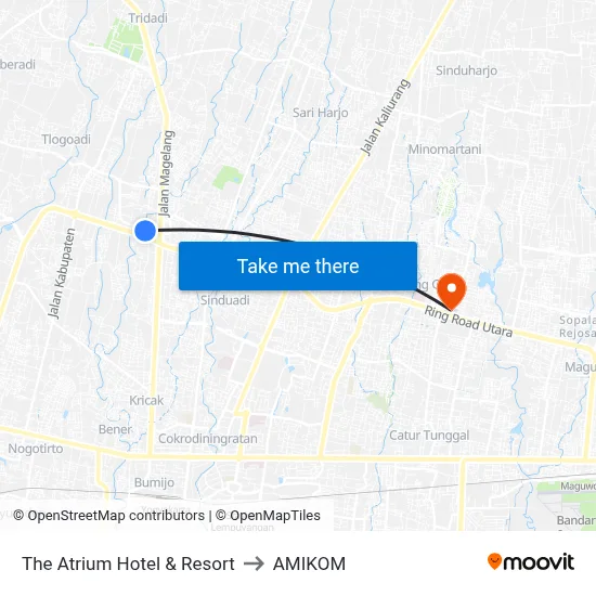 The Atrium Hotel & Resort to AMIKOM map