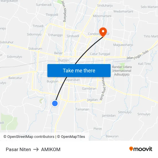 Pasar Niten to AMIKOM map