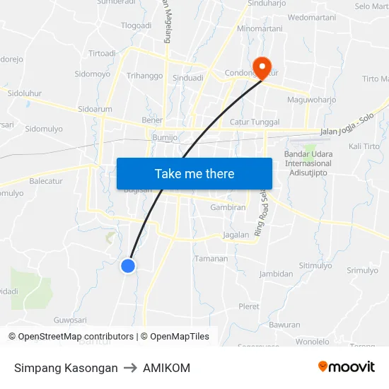 Simpang Kasongan to AMIKOM map