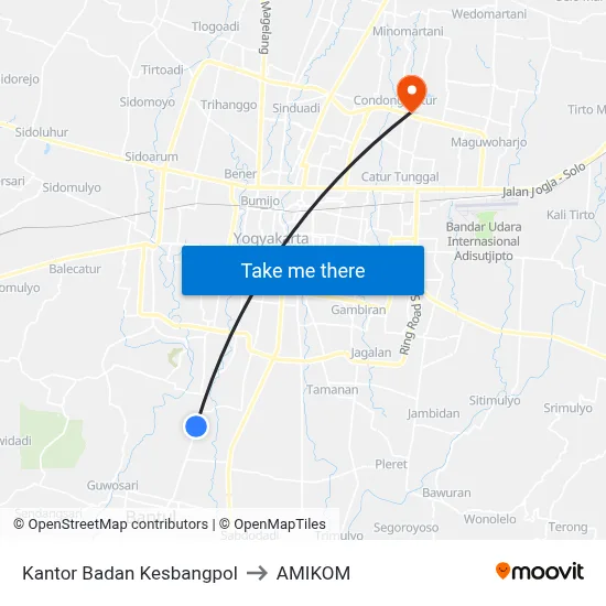 Kantor Badan Kesbangpol to AMIKOM map