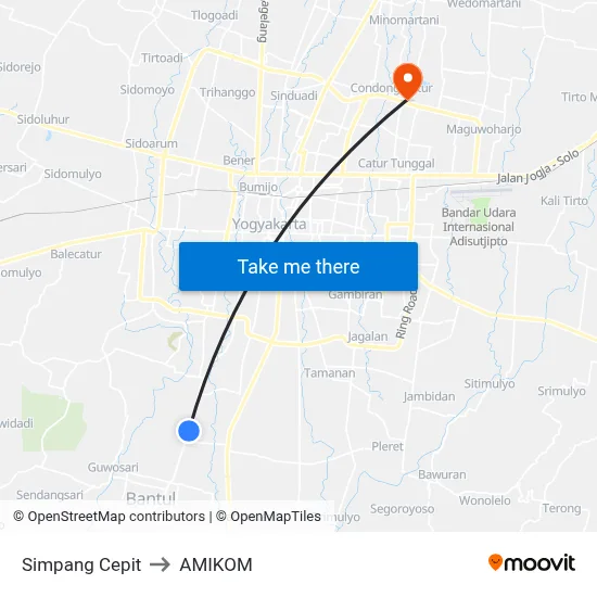 Simpang Cepit to AMIKOM map