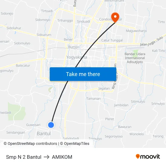 Smp N 2 Bantul to AMIKOM map