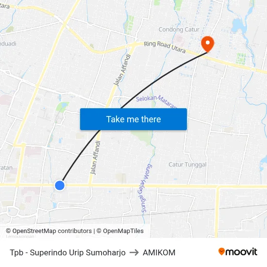 Tpb - Superindo Urip Sumoharjo to AMIKOM map