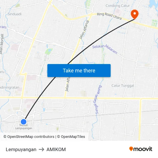 Lempuyangan to AMIKOM map