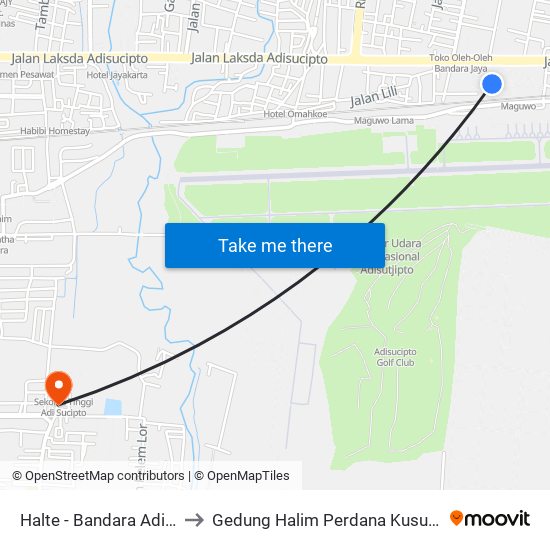 Halte - Bandara Adisutjipto to Gedung Halim Perdana Kusuma (STTA) map