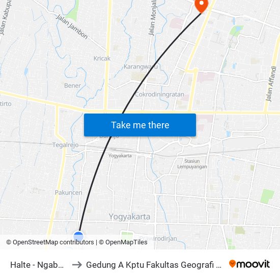 Halte - Ngabean to Gedung A Kptu Fakultas Geografi Ugm map