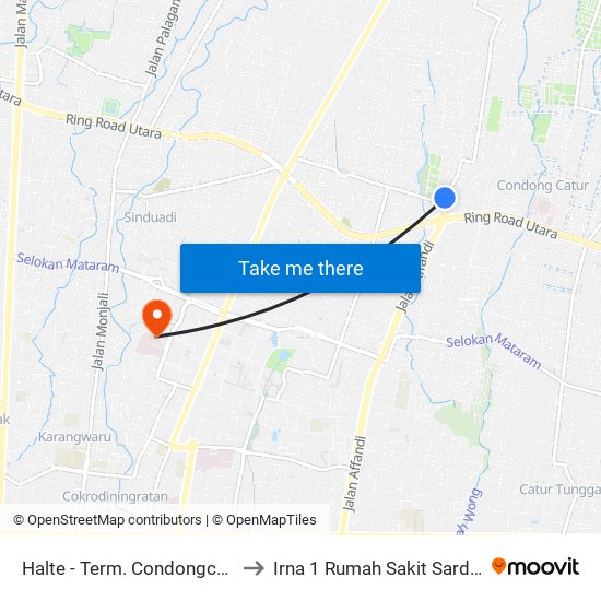 Halte - Term. Condongcatur to Irna 1 Rumah Sakit Sardjito map